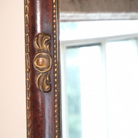 Edwardian antique painted wall mirror with claret lacquer and giltwood frame, circa 1910