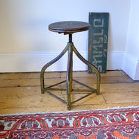 Slightly raised - Industrial Swivel Stool Circa 1950 | Vintage Elm & Steel Workshop Stool