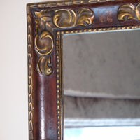Edwardian antique painted wall mirror with claret lacquer and giltwood frame, circa 1910