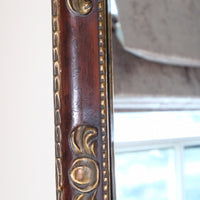 Edwardian antique painted wall mirror with claret lacquer and giltwood frame, circa 1910