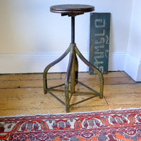 Adjustable Industrial Swivel Stool Circa 1950 | Vintage Elm & Steel Workshop Stool