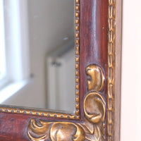 Edwardian antique painted wall mirror with claret lacquer and giltwood frame, circa 1910