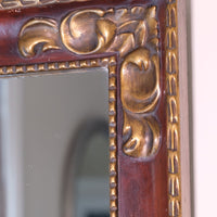Edwardian antique painted wall mirror with claret lacquer and giltwood frame, circa 1910