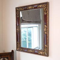 Edwardian antique painted wall mirror with claret lacquer and giltwood frame, circa 1910