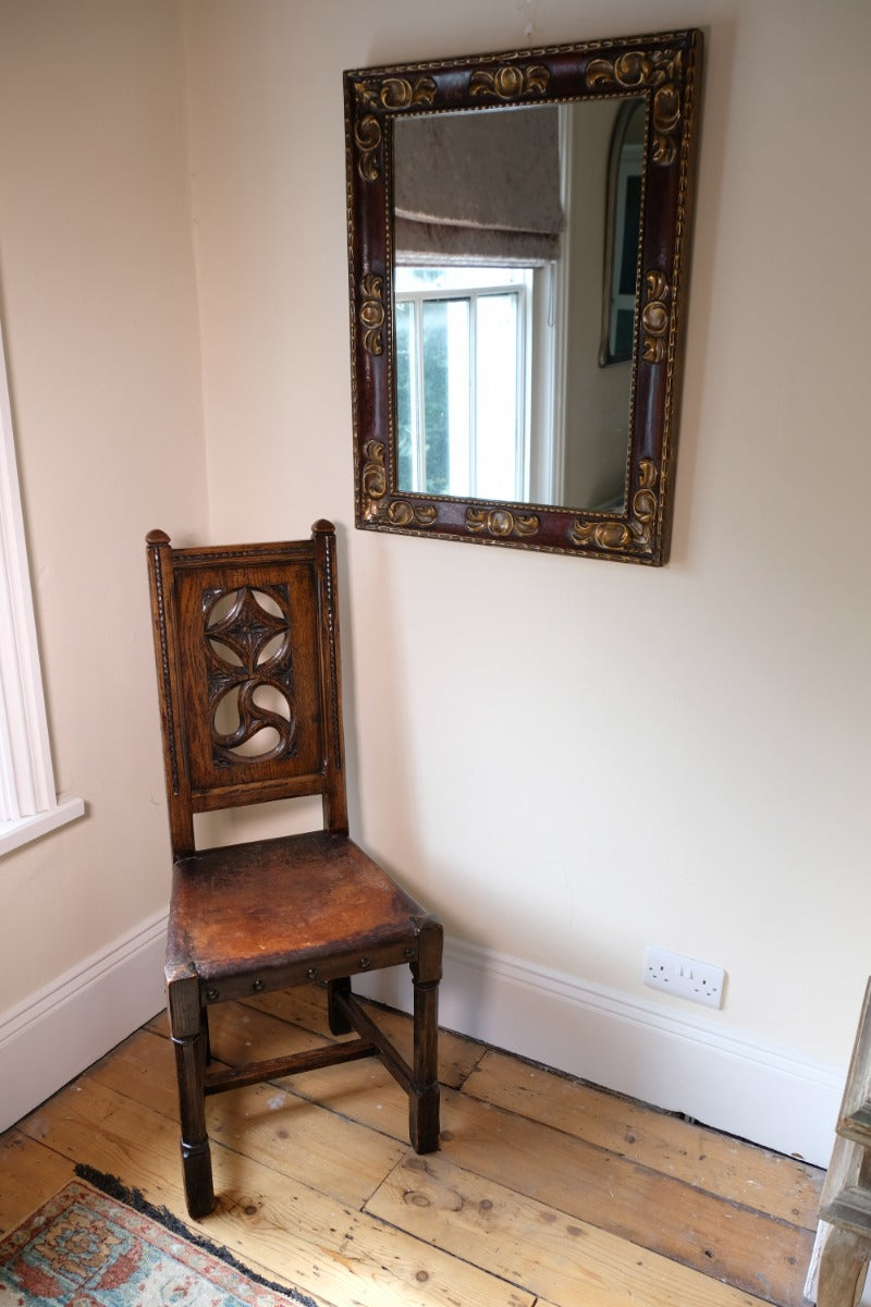 Edwardian antique painted wall mirror with claret lacquer and giltwood frame, circa 1910