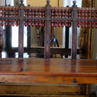 Turned Spindle Gallery on a Late 19th Century Gujarati Hardwood Hall Bench with Original Polychrome Finish, Turned Gallery Back and Brass Rosette Mounts