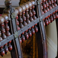 The extraordinary turned spindle gallery
- Late 19th Century Gujarati Hardwood Hall Bench with Original Polychrome Finish, Turned Gallery Back and Brass Rosette Mounts