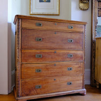 Camphor Wood Campaign Secretaire Chest by Phelps Ltd. with Fitted Writing Desk and Original Label