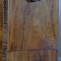 Handle close up on a Camphor Wood Campaign Secretaire Chest by Phelps Ltd. with Fitted Writing Desk and Original Label