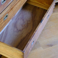 Solid drawer bottoms on the Camphor Wood Campaign Secretaire Chest by Phelps Ltd. with Fitted Writing Desk and Original Label