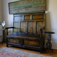 19th Century Welsh Oak Settle Bench with Painted Panels and Storage Chest
