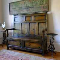 19th Century Welsh Oak Settle Bench with Painted Panels and Storage Chest