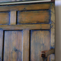 19th Century Welsh Oak Settle Bench with Painted Panels and Storage Chest