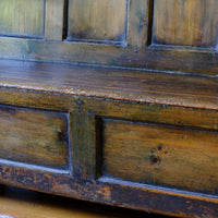19th Century Welsh Oak Settle Bench with Painted Panels and Storage Chest