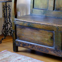 19th Century Welsh Oak Settle Bench with Painted Panels and Storage Chest