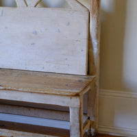 19th Century Gothic Painted Pine Hall Bench with Gothic Fretwork and Original Painted Finish