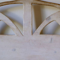 Fretwork gothic arch on a 19th Century Gothic Painted Pine Hall Bench with Gothic Fretwork and Original Painted Finish