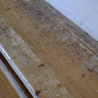 Worn seat on a 19th Century Gothic Painted Pine Hall Bench with Gothic Fretwork and Original Painted Finish