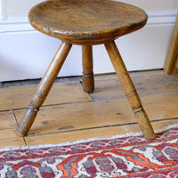 19th Century Vernacular Three Legged Sycamore Dairy Stool with Dished Seat