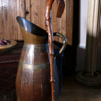 Late 19th century hawthorn folk art walking stick with steam-bent handle