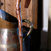 Late 19th century hawthorn folk art walking stick with steam-bent handle