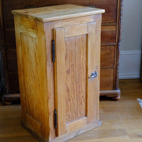 View looking down on pitch top - Early 20th Century Pitch Pine Single Door Larder Cupboard with Lift-Off Hinges and Original Sprung Latch
