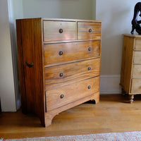 Late Georgian Anglo-Chinese Padauk Chest of Drawers with Mitred Face Frame and Original Brass Side Carrying Handles