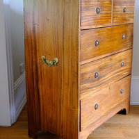 Late Georgian Anglo-Chinese Padauk Chest of Drawers with Mitred Face Frame and Original Brass Side Carrying Handles