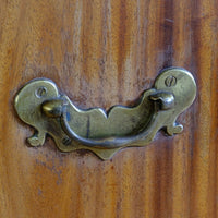 Late Georgian Anglo-Chinese Padauk Close up of the original brass drop handle - Chest of Drawers with Mitred Face Frame and Original Brass Side Carrying Handles