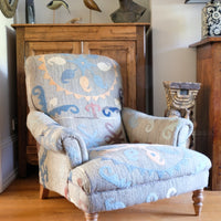 Howard & Son Style Armchair in Suzani Kilim Upholstery