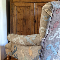 Howard & Son Style Armchair in Suzani Kilim Upholstery