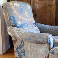 Howard & Son Style Armchair in Suzani Kilim Upholstery