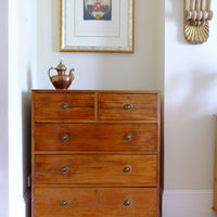 Late Georgian Anglo-Chinese Padauk Chest of Drawers with Mitred Face Frame and Original Brass Side Carrying Handles