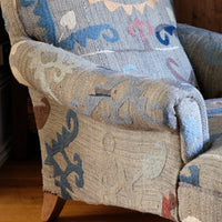Howard & Son Style Armchair in Suzani Kilim Upholstery