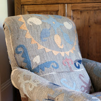 Howard & Son Style Armchair in Suzani Kilim Upholstery