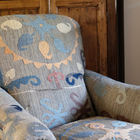 Howard & Son Style Armchair in Suzani Kilim Upholstery