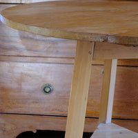 close up on a 19th Century Pine Cricket Supper Table for Two with Triangular Under-Tier Shelf