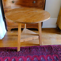 Looking down on a 19th Century Pine Cricket Supper Table for Two with Triangular Under-Tier Shelf19th Century Pine Cricket Supper Table for Two with Triangular Under-Tier Shelf