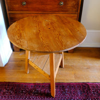 top of the 19th Century Pine Cricket Supper Table for Two with Triangular Under-Tier Shelf