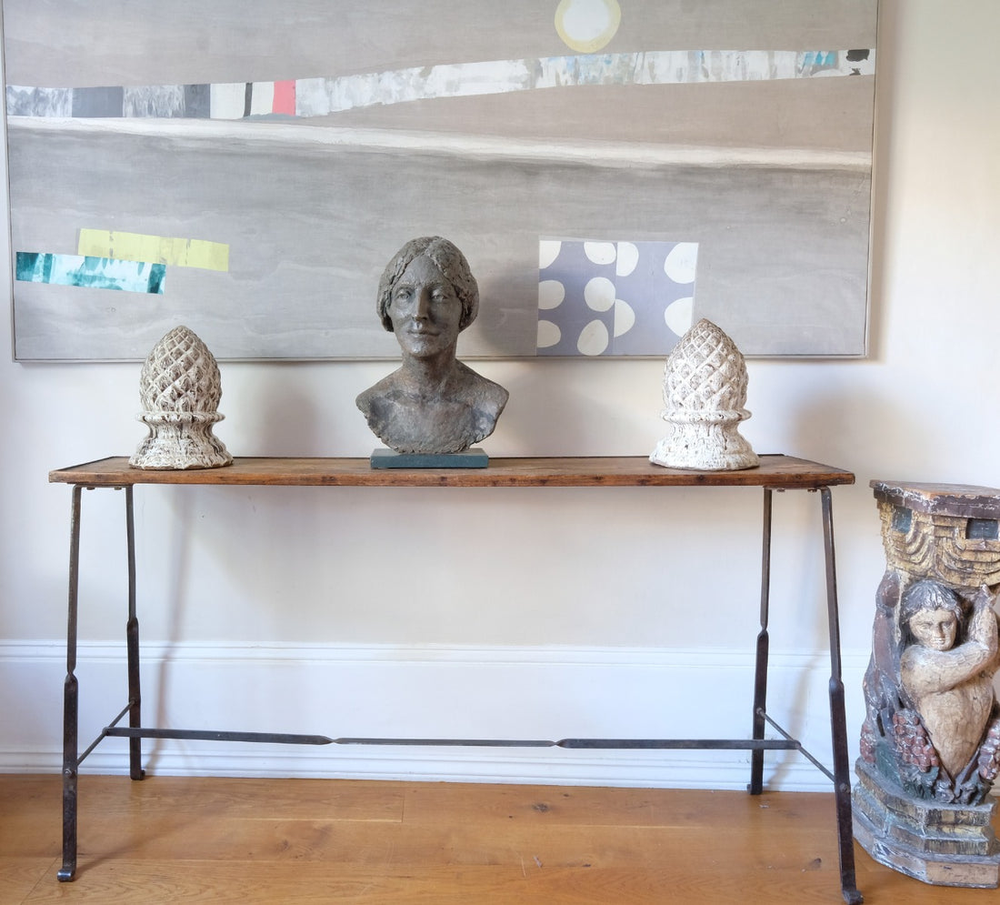 Contemporary wrought iron pine console table rustic industrial style