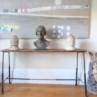 Mid-Century Industrial Console Table in Old Pine and Rustic Iron