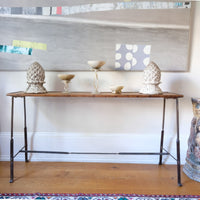 Mid-Century Industrial Console Table in Old Pine and Rustic Iron