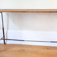 Mid-Century Industrial Console Table in Old Pine and Rustic Iron