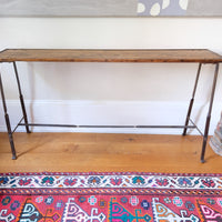 Mid-Century Industrial Console Table in Old Pine and Rustic Iron