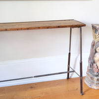 Mid-Century Industrial Console Table in Old Pine and Rustic Iron