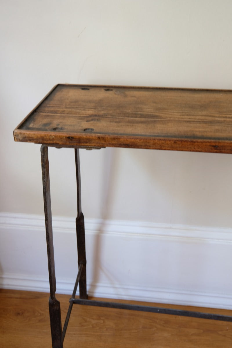 Contemporary wrought iron pine console table rustic industrial style