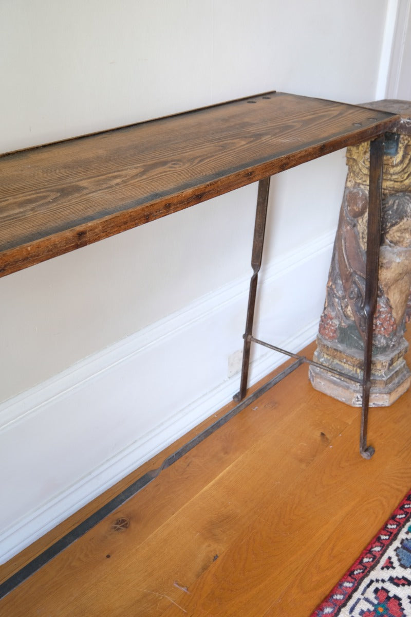 Contemporary wrought iron pine console table rustic industrial style
