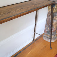 Mid-Century Industrial Console Table in Old Pine and Rustic Iron