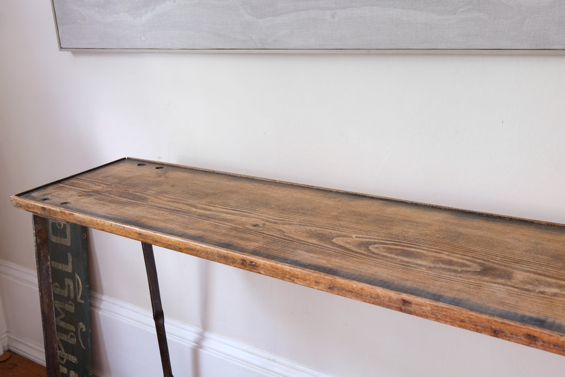 Contemporary wrought iron pine console table rustic industrial style