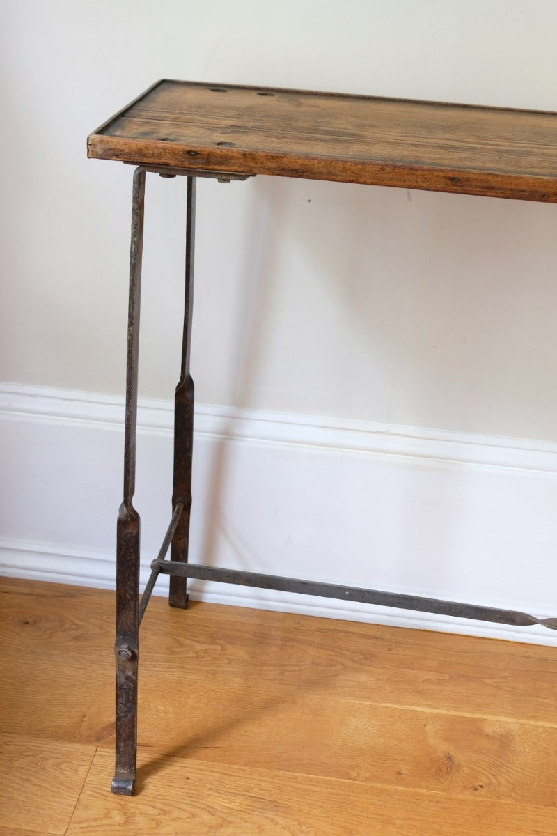 Contemporary wrought iron pine console table rustic industrial style